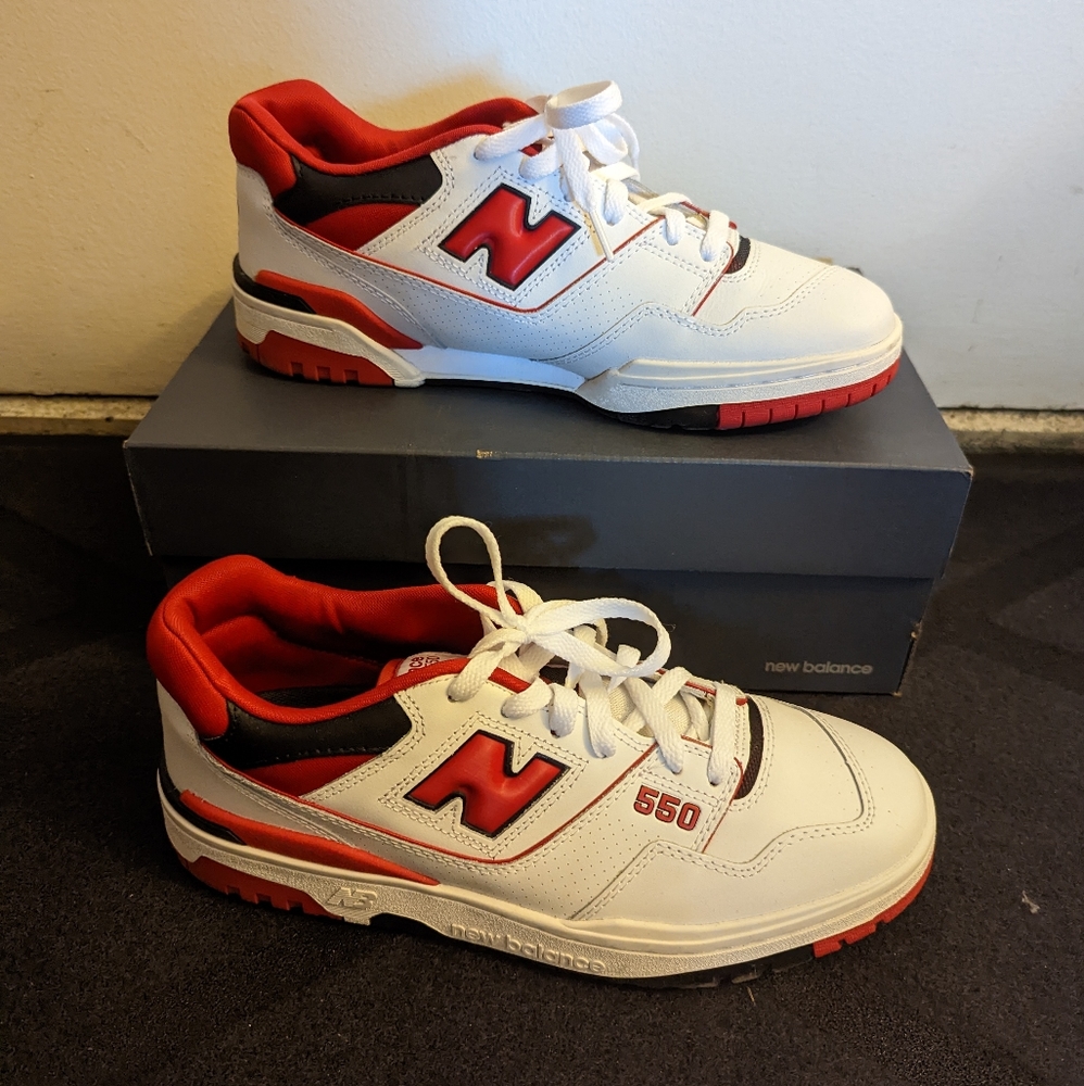 New Balance, Size 9.5, Red, White, and Black